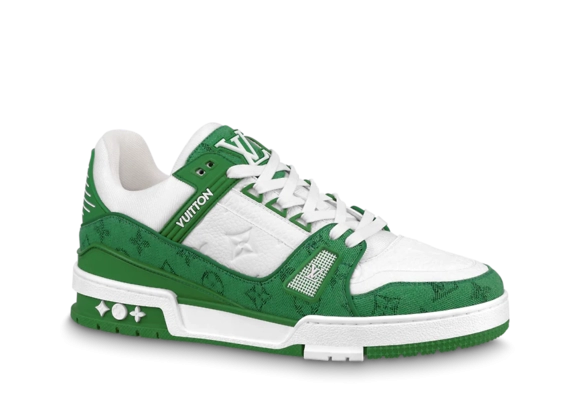 Louis Vuitton Trainer Sneaker - Green, Monogram denim and Monogram-embossed grained calf leather