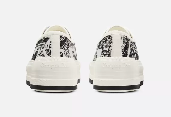 WALK'N'DIOR Platform Sneaker - White and Black With Toile de Jouy Sauvage Motif