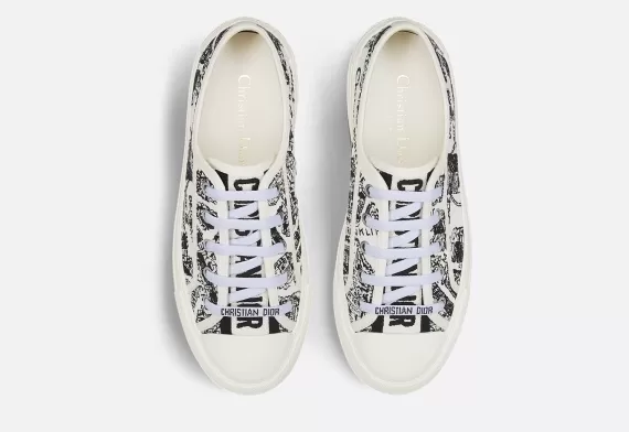 WALK'N'DIOR Platform Sneaker - White with Blue Toile de Jouy Motif