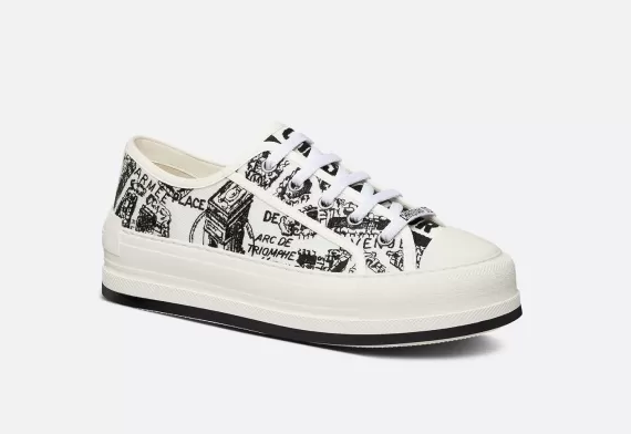 WALK'N'DIOR Platform Sneaker - White with Blue Toile de Jouy Motif