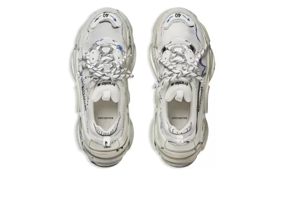 Balenciaga Triple S Sketch-Print Sneakers White/Black/Blue