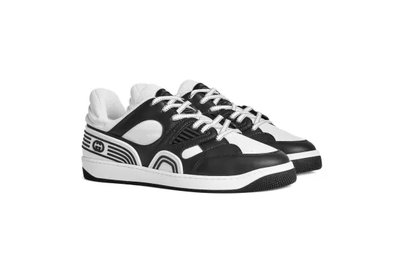 Gucci Basket Low-Top Sneakers In Black and White