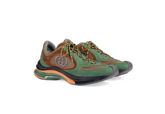 Gucci Run Chunky Low-Top Sneakers - Fern Green/Terracotta Brown/Carrot Orange