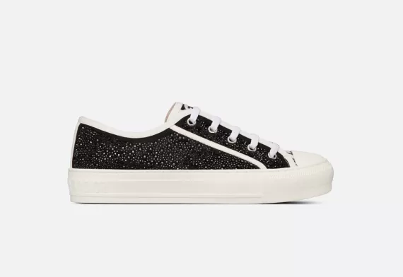 WALK'N'DIOR Sneaker - Black Cotton Embroidered with Strass