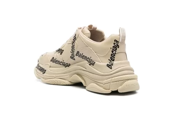 Balenciaga Triple S Logo Print Sneakers Beige