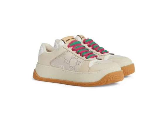 Gucci Double Screener Lace-Up Sneakers Beige