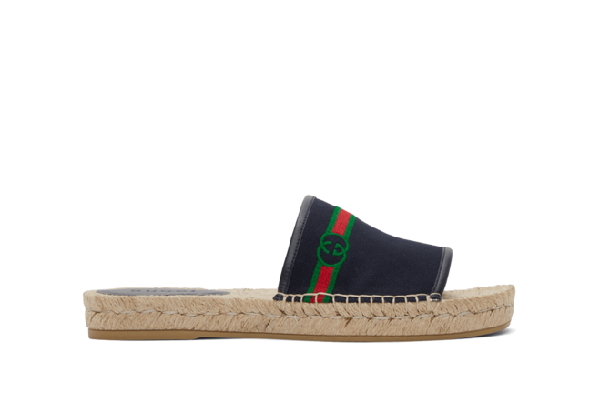 Gucci Navy Interlocking G Espadrille Slides